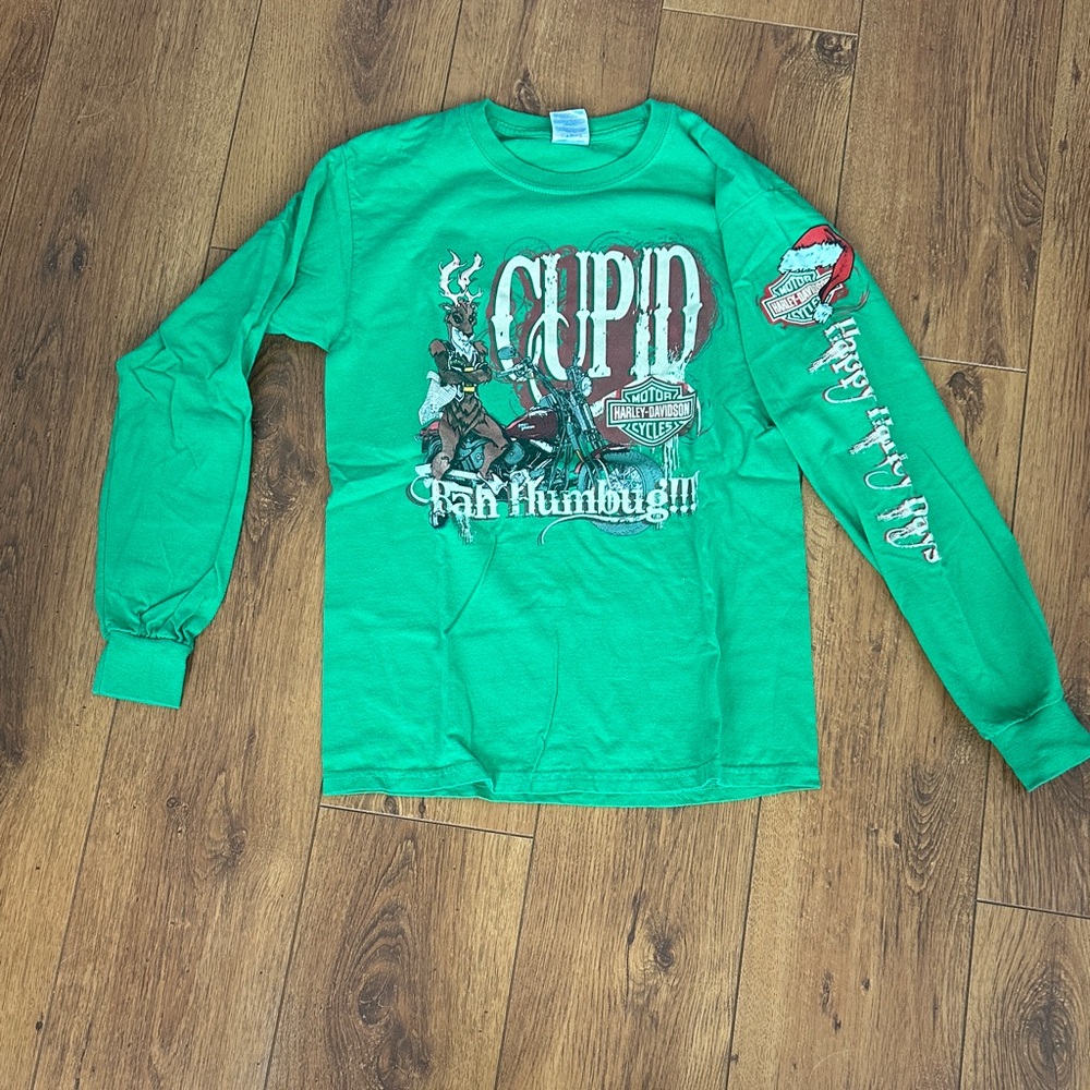 Harley-Davidson  Green 'Cupid Bah Humbug' Graphic Long Sleeve Tee